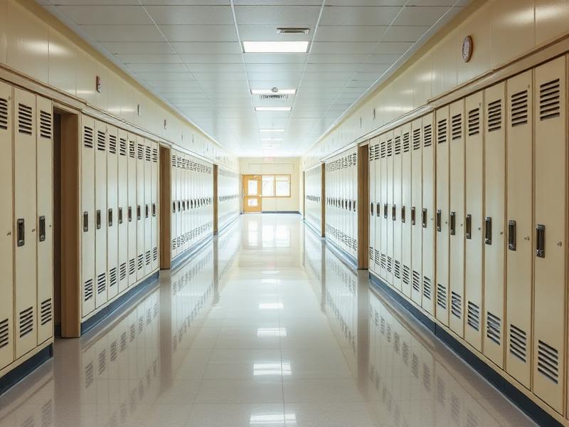 Corredor de escola com piso recém-limpo